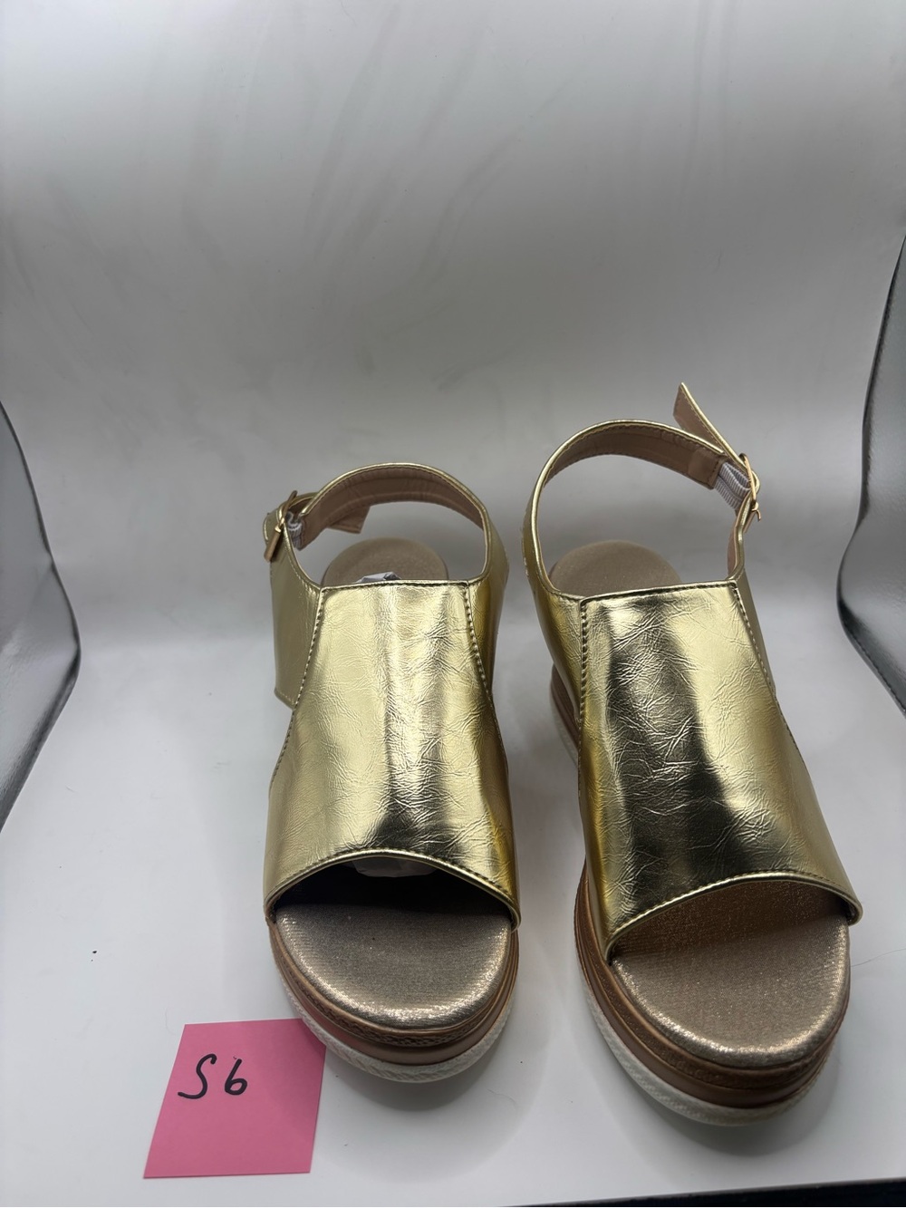 Gold Open-Toe Slingback Wedge Sandals
